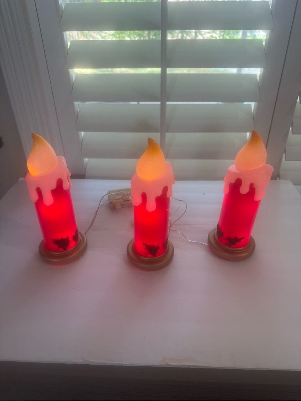 Vintage 1970 Blow Mold - Christmas Candle 3 Connected - 10” with Light